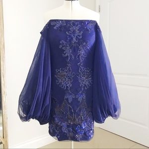 MARCHESA 2011 Embellished Blue Cocktail Dress